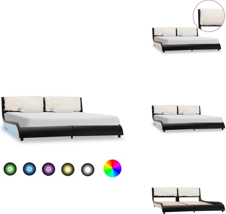VidaXL Bedframe Bedframes Bed Bedden Bedframe met LED kunstleer zwart en wit 180x200 cm - Foto 2