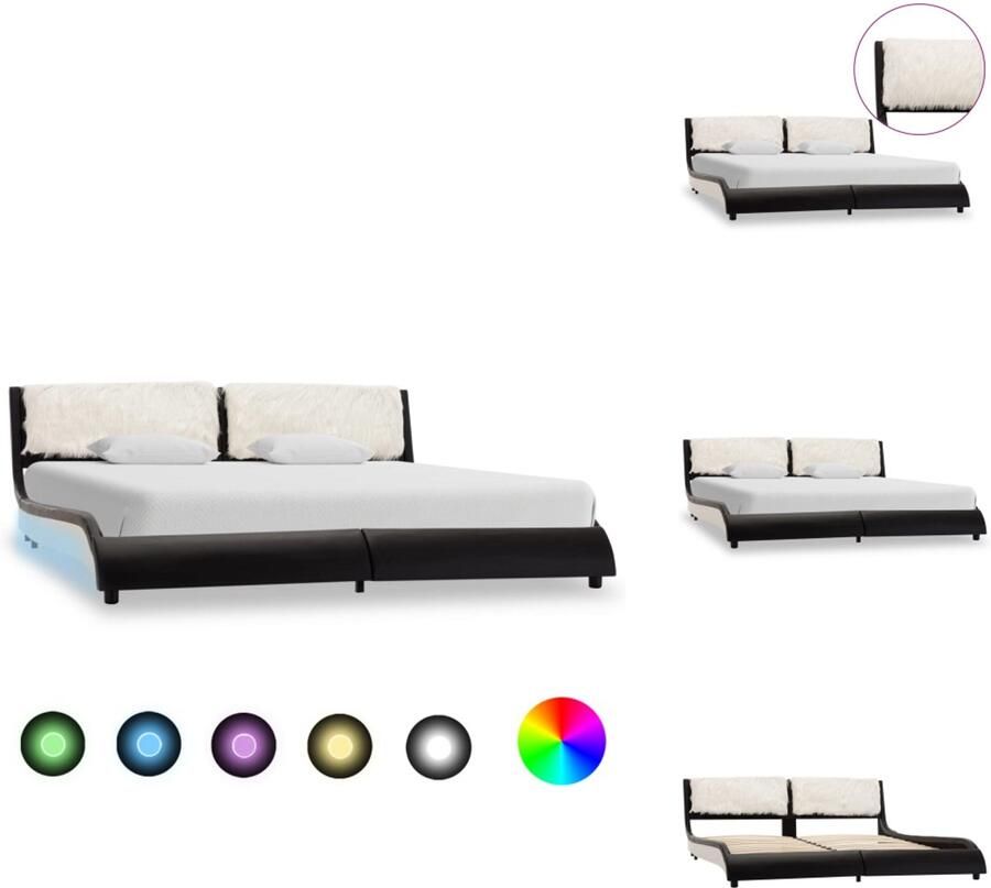 VidaXL Bedframe Bedframes Bed Bedden Bedframe met LED kunstleer zwart en wit 180x200 cm