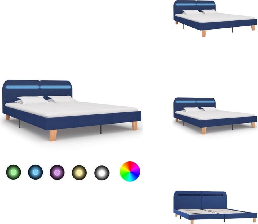 VidaXL Bedframe LED-strip 208 x 165 x 81 cm Blauw MDF en stof Geschikt voor 160 x 200 cm matras Met afstandsbediening Bed