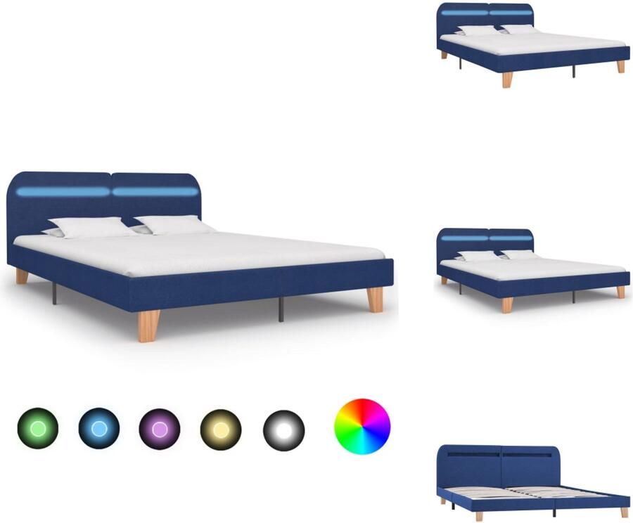 VidaXL Bedframe Bedframes Bed Bedden Bedframe met LED stof blauw 180x200 cm