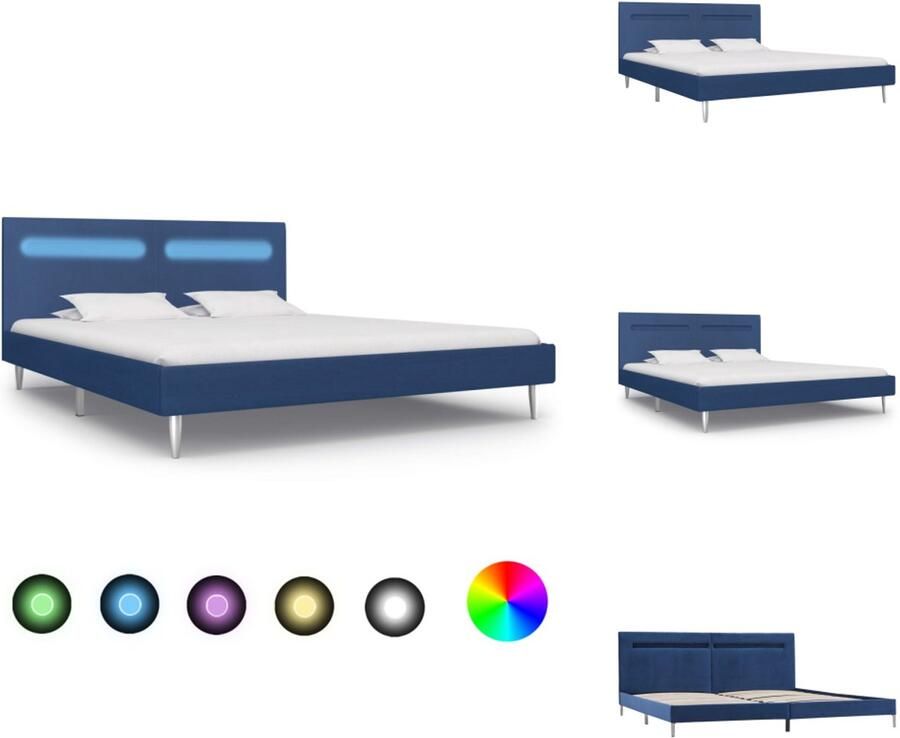 VidaXL Bedframe Bedframes Bed Bedden Bedframe met LED stof blauw 180x200 cm