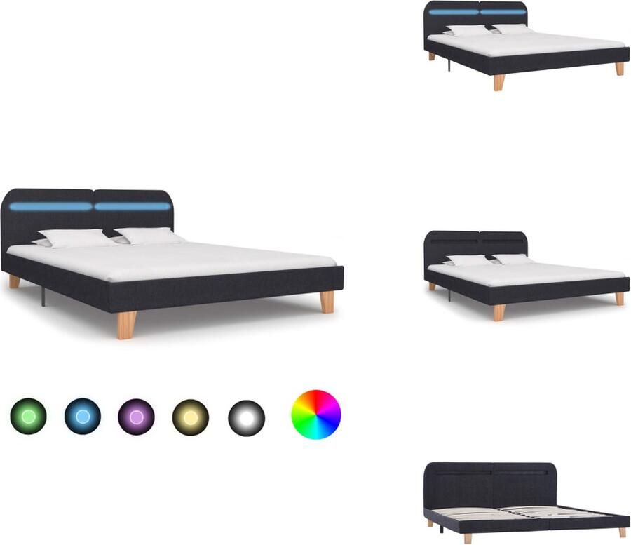 VidaXL Bedframe Bedframes Bed Bedden Bedframe met LED stof donkergrijs 180x200 cm - Foto 2