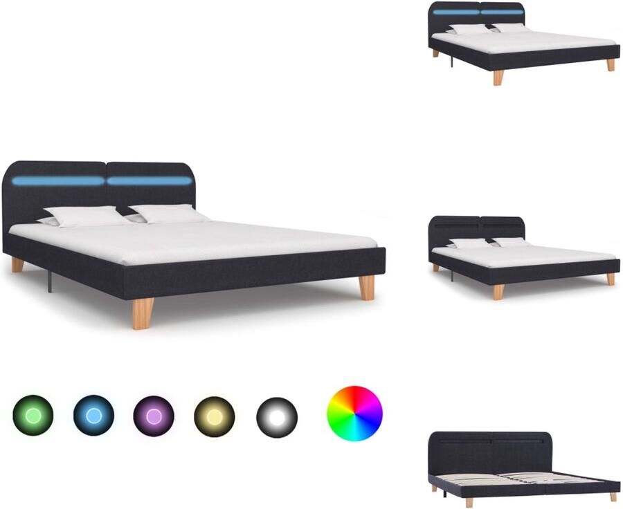 VidaXL Bedframe Bedframes Bed Bedden Bedframe met LED stof donkergrijs 180x200 cm