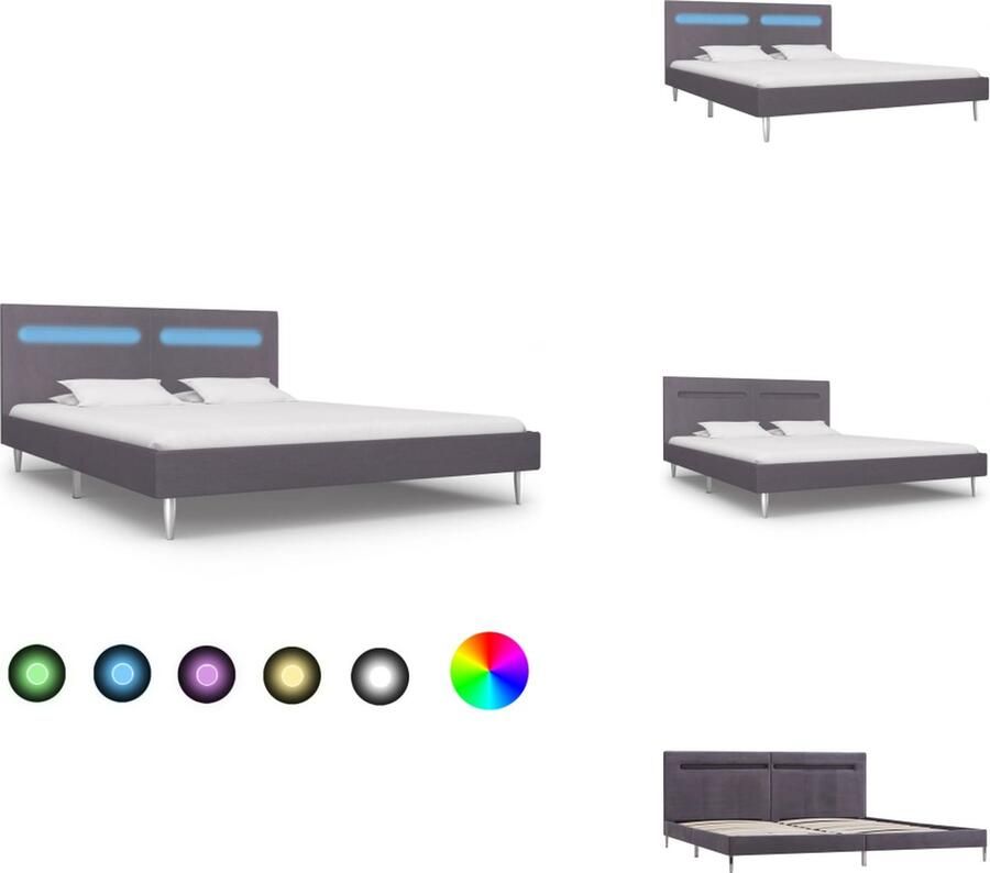 VidaXL Bedframe Bedframes Bed Bedden Bedframe met LED stof grijs 180x200 cm