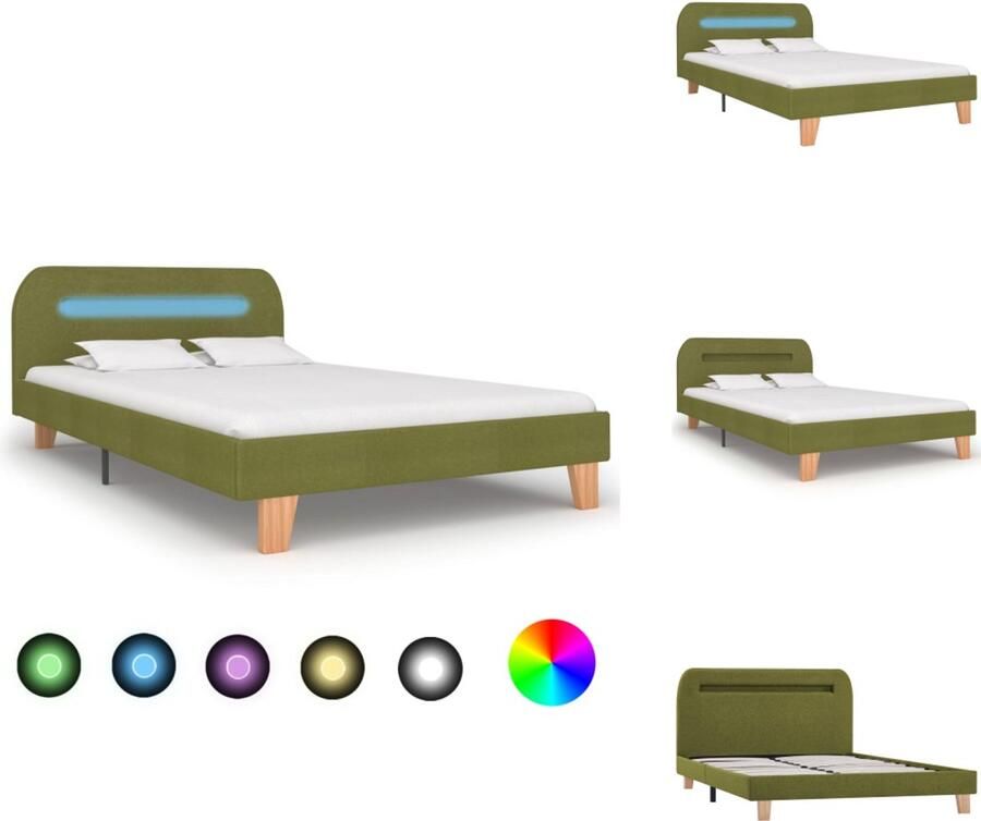 VidaXL Bedframe Bedframes Bed Bedden Bedframe met LED stof groen 120x200 cm