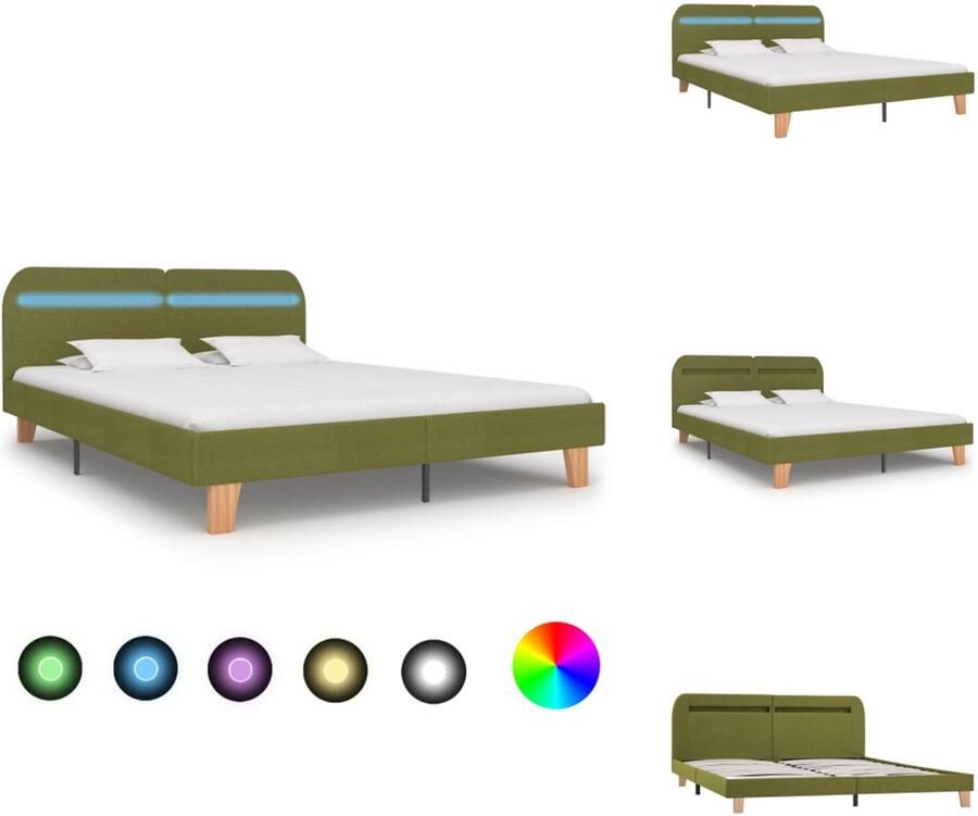 VidaXL Bedframe Bedframes Bed Bedden Bedframe met LED stof groen 160x200 cm