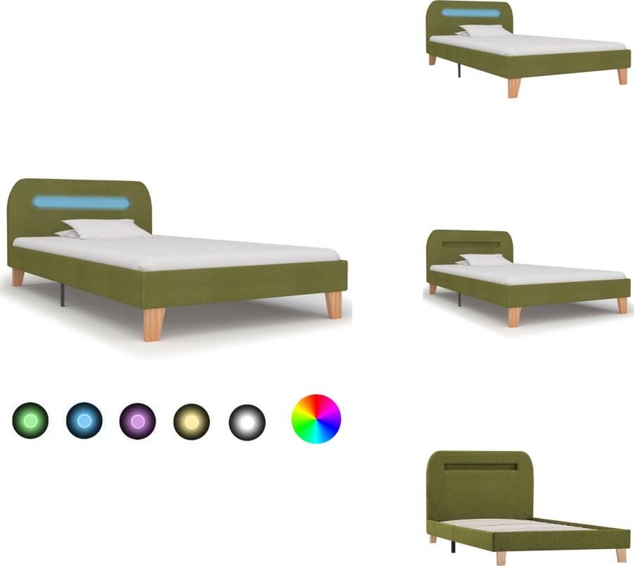 VidaXL Bedframe Bedframes Bed Bedden Bedframe met LED stof groen 90x200 cm