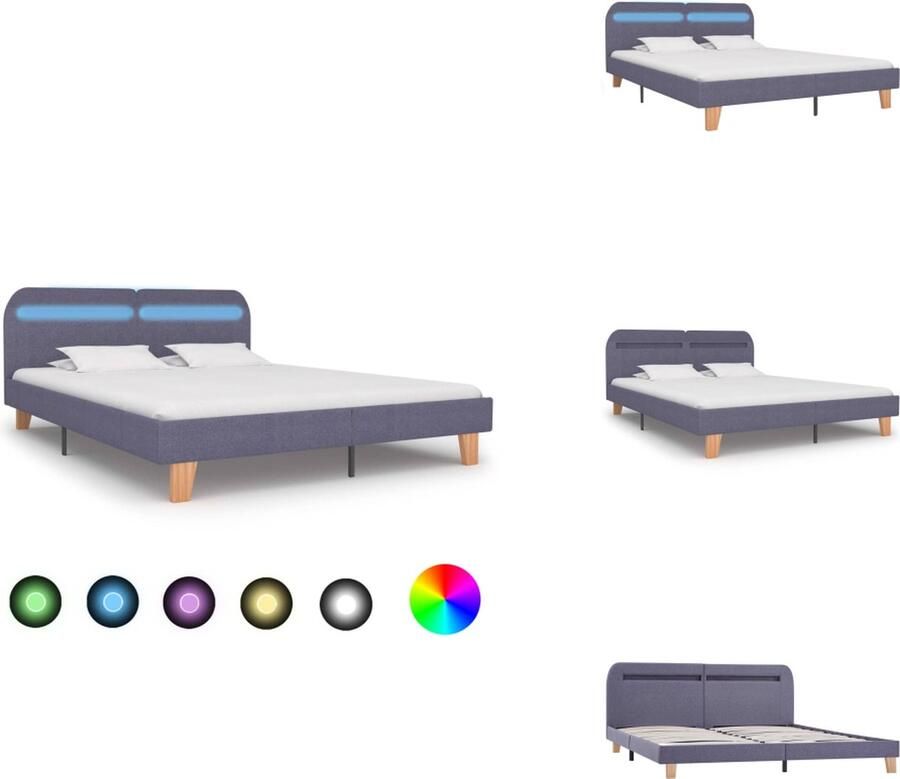 VidaXL Bedframe LED-strip 208 x 165 x 80 cm Lichtgrijs Populierenhout MDF 160 x 200 cm Bed