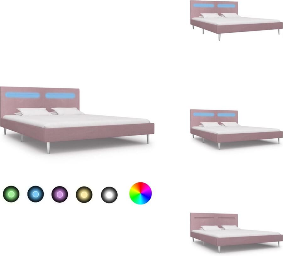 VidaXL Bedframe Bedframes Bed Bedden Bedframe met LED stof roze 180x200 cm