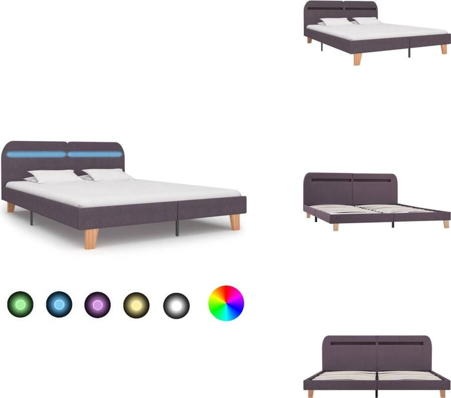 VidaXL Bedframe Bedframes Bed Bedden Bedframe met LED stof taupe 160x200 cm