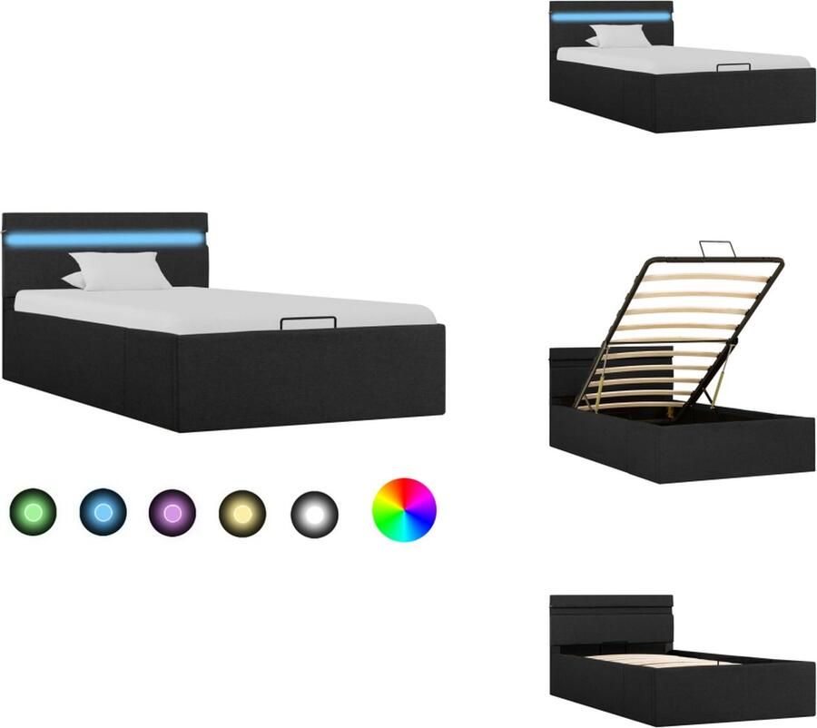 VidaXL Bedframe Bedframes Bed Bedden Bedframe met opbergruimte en LED stof donkergrijs 100x200 cm