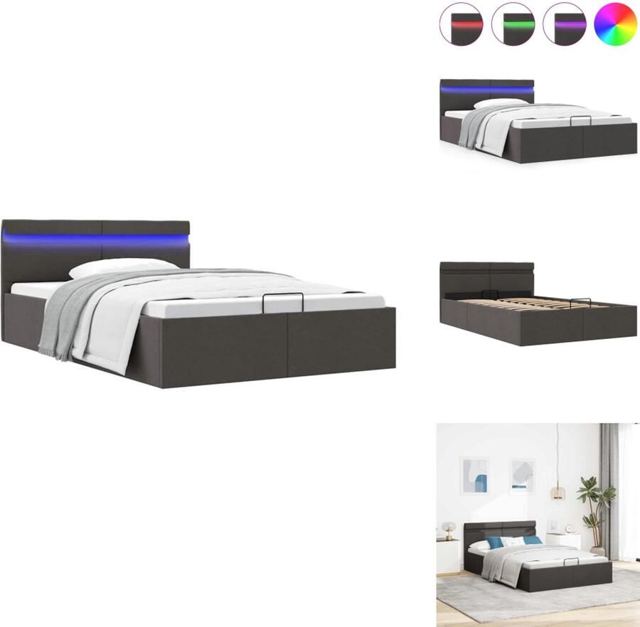 VidaXL Bedframe Bedframes Bed Bedden Bedframe met opbergruimte en LED stof donkergrijs 140x200 cm