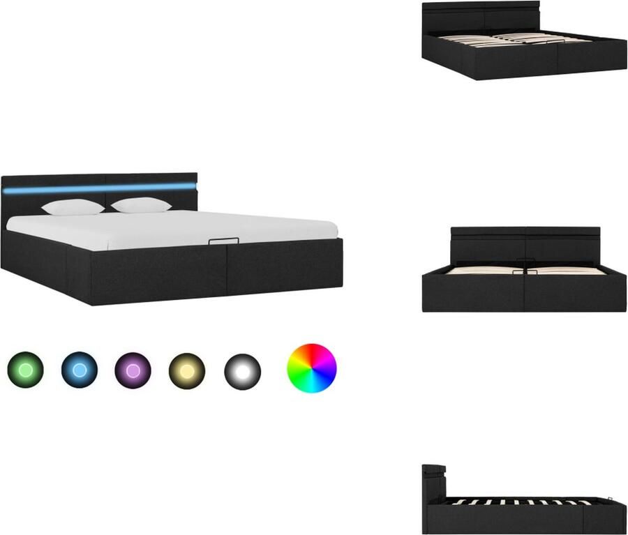 VidaXL Bedframe Donkergrijs 211 x 168 x 73 cm (L x B x H) Opbergvak Hydraulisch gasveermechanisme LED-strip 160 x 200 cm (B x L) Polyester bekleding Bed - Foto 2