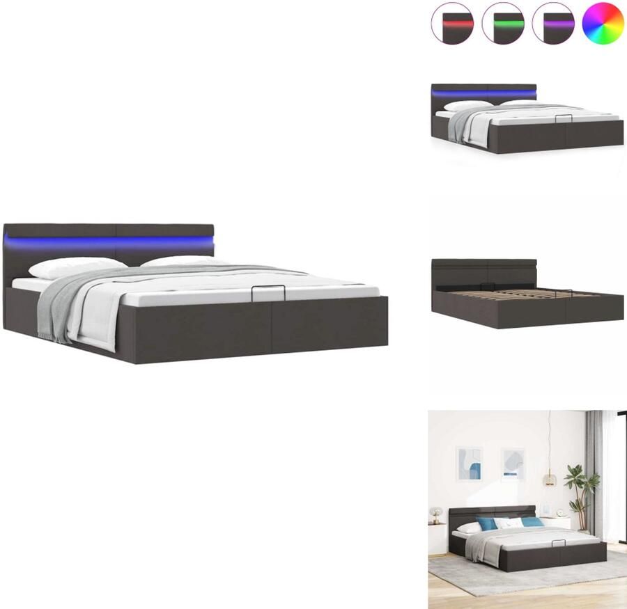 VidaXL Bedframe Donkergrijs 211 x 168 x 73 cm (L x B x H) Opbergvak Hydraulisch gasveermechanisme LED-strip 160 x 200 cm (B x L) Polyester bekleding Bed