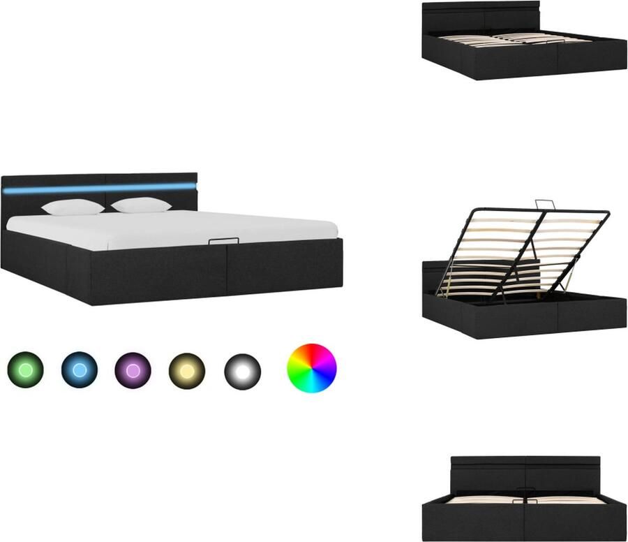 The Living Store Bedframe met opbergruimte en LED stof donkergrijs 180x200 cm Bedframe Bedframes Bed Bedden Tweepersoonsbed Tweepersoonsbedden Slaapkamermeubilair Slaapkamermeubel Slaapkamermeubels Slaapkamermeubelen Slaapmeubel