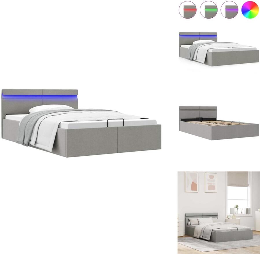VidaXL Bedframe Bedframes Bed Bedden Bedframe met opbergruimte en LED stof lichtgrijs 120x200 cm
