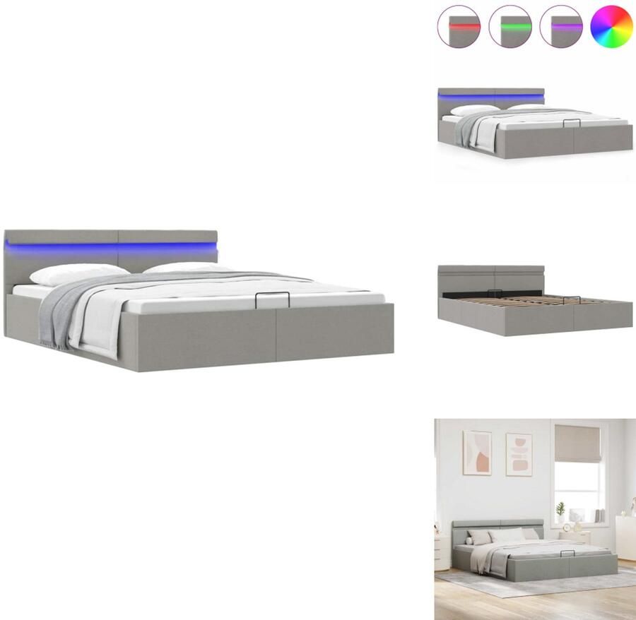 VidaXL Bedframe Bedframes Bed Bedden Bedframe met opbergruimte en LED stof lichtgrijs 160x200 cm