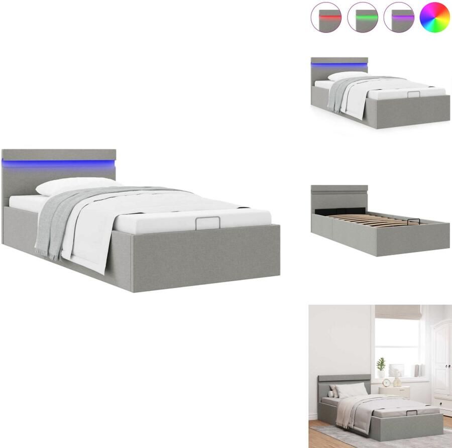 VidaXL Bedframe Bedframes Bed Bedden Bedframe met opbergruimte en LED stof lichtgrijs 90x200 cm