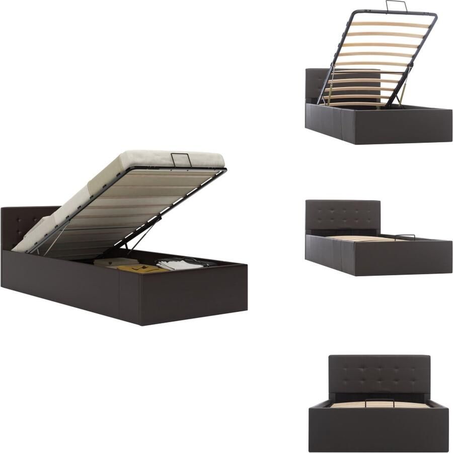 VidaXL Bedframe Eenpersoons Grijs Hydraulisch Kunstleren Bekleding 211 x 98 x 73 cm Geschikt voor matras 90 x 200 cm Met opbergvak Staal en MDF-frame Bed