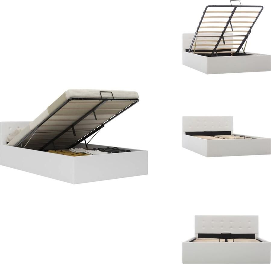 VidaXL Bedframe Bedframes Bed Bedden Bedframe met opbergruimte hydraulisch kunstleer wit 120x200 cm