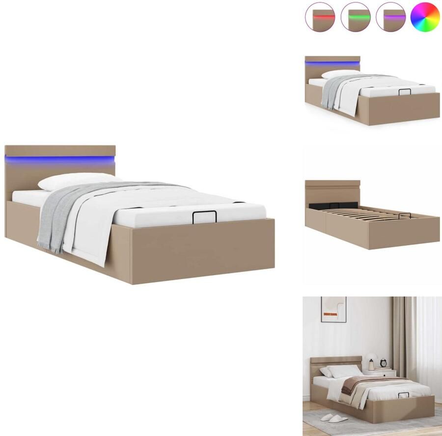 VidaXL Bedframe Bedframes Bed Bedden Bedframe met opslag en LED kunstleer cappuccino 90x200 cm