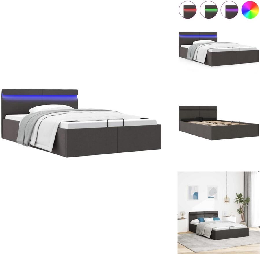 VidaXL Bedframe Bedframes Bed Bedden Bedframe met opslag en LED stof donkergrijs 120x200 cm
