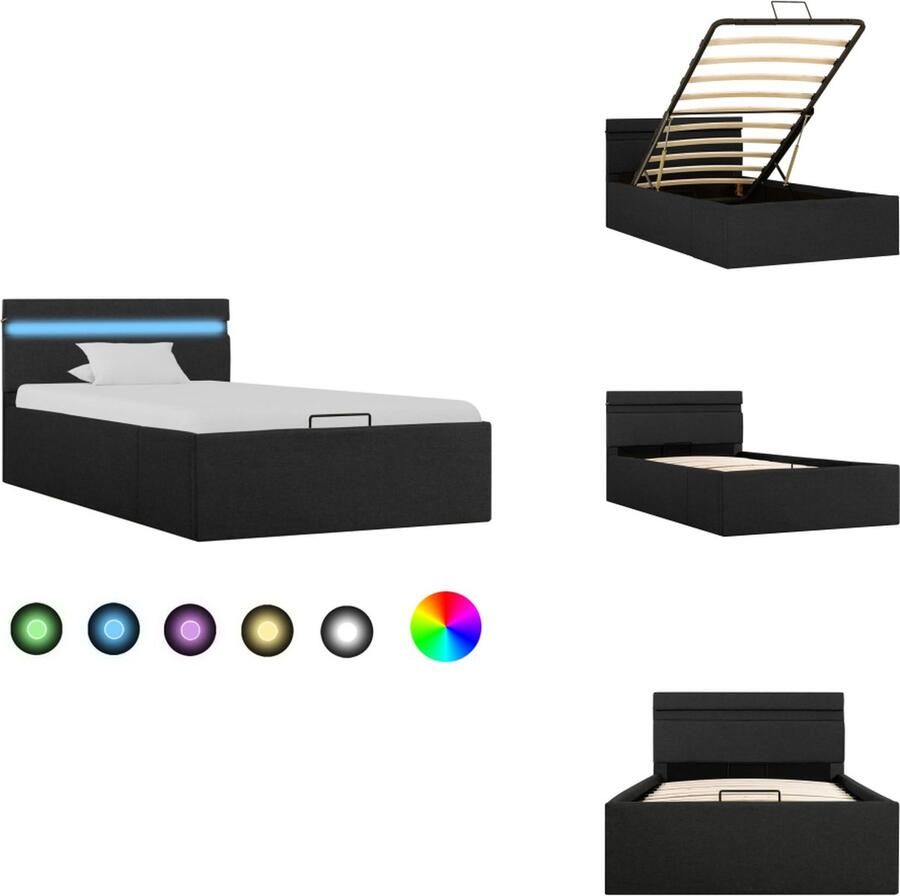 VidaXL Bedframe Bedframes Bed Bedden Bedframe met opslag en LED stof donkergrijs 90x200 cm