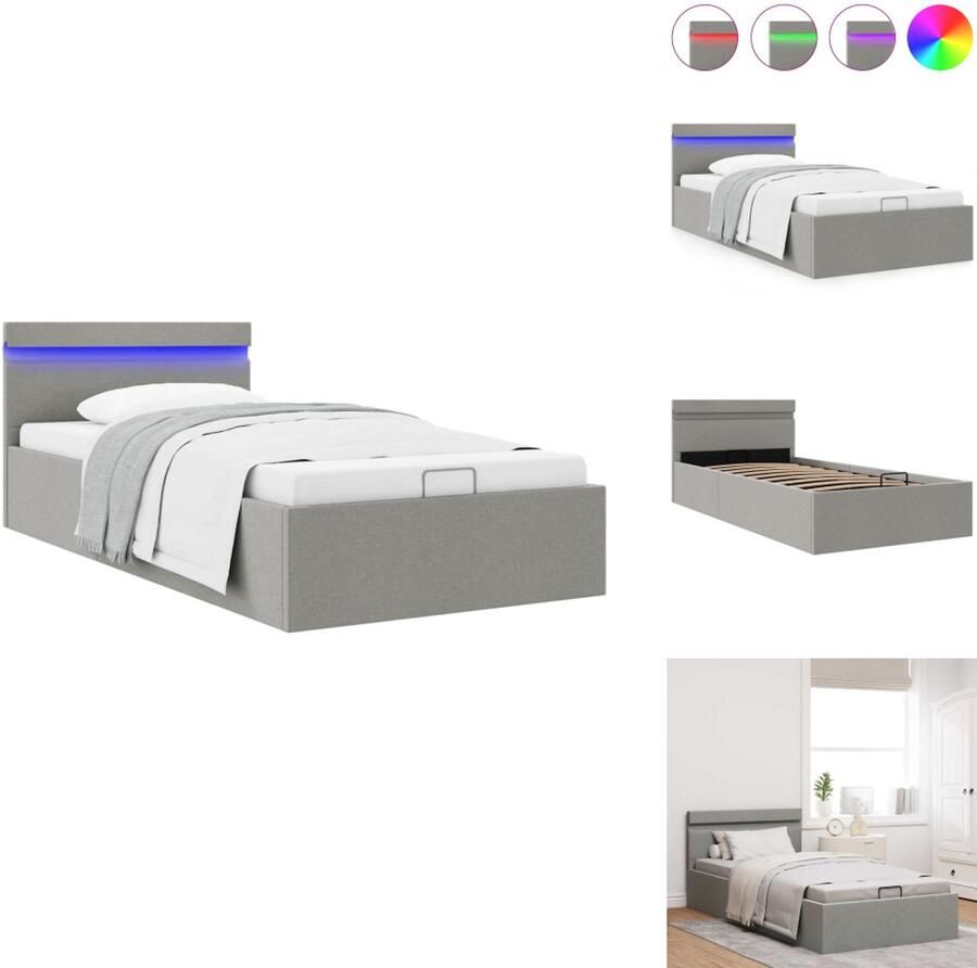 VidaXL Bedframe Bedframes Bed Bedden Bedframe met opslag en LED stof lichtgrijs 100x200 cm