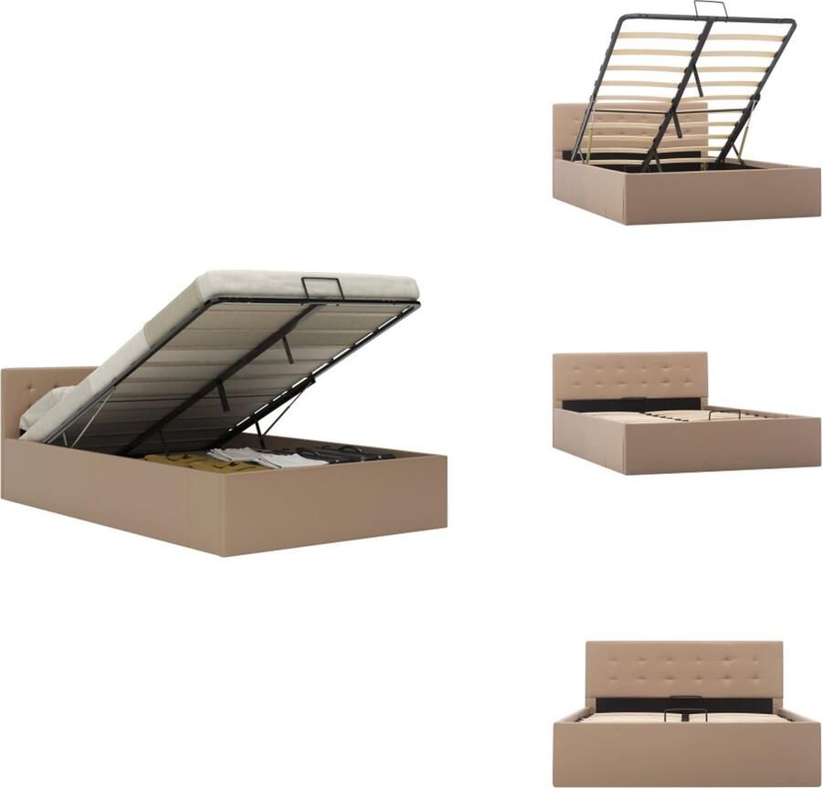 VidaXL Bedframe Bedframes Bed Bedden Bedframe met opslag hydraulisch kunstleer cappuccino 120x200 cm