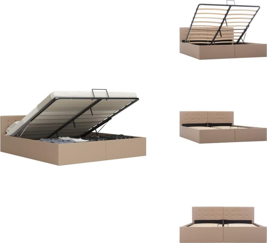 VidaXL Bedframe Bedframes Bed Bedden Bedframe met opslag hydraulisch kunstleer cappuccino 160x200 cm
