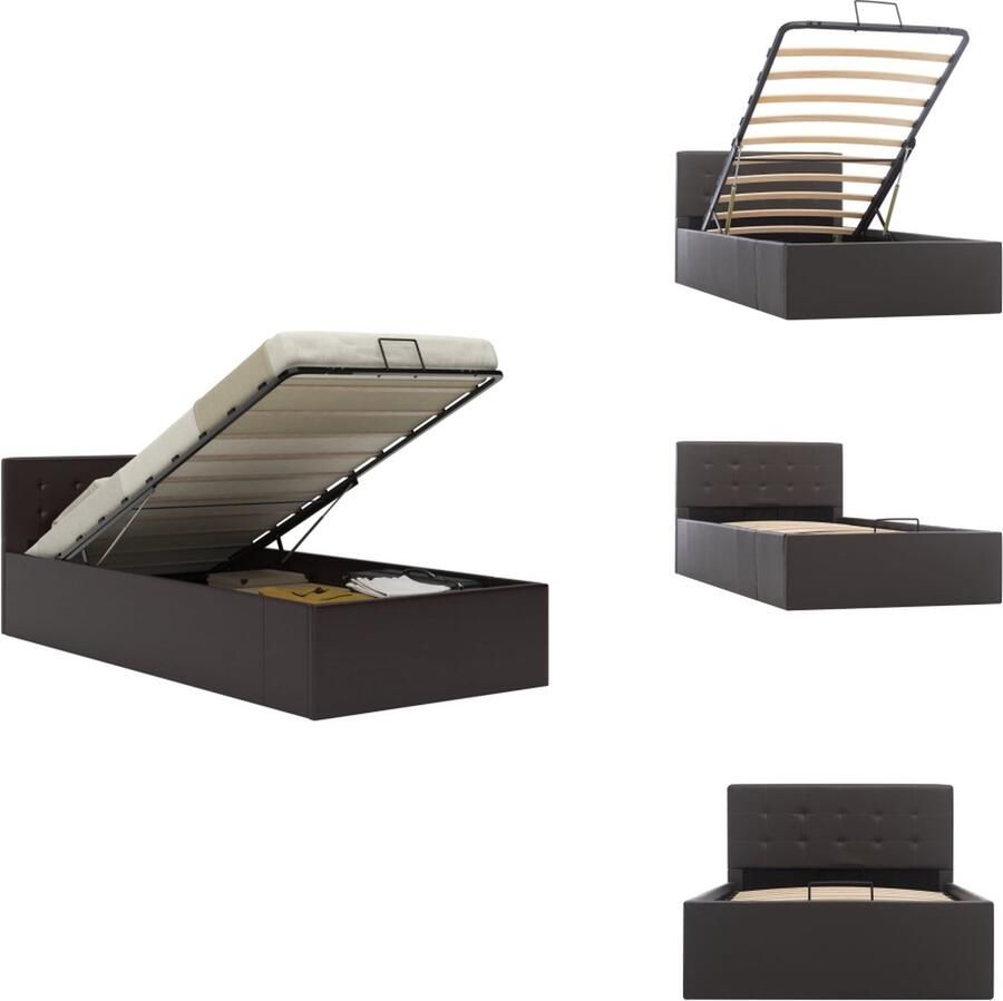 VidaXL Bedframe Bedframes Bed Bedden Bedframe met opslag hydraulisch kunstleer grijs 100x200 cm