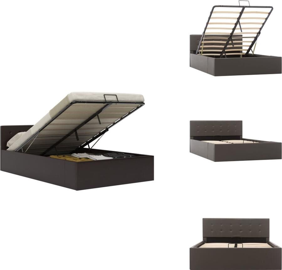 VidaXL Bedframe Bedframes Bed Bedden Bedframe met opslag hydraulisch kunstleer grijs 120x200 cm
