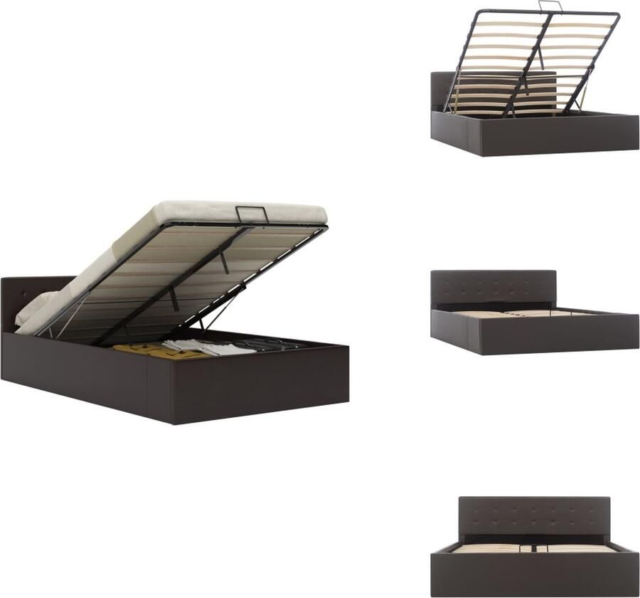 VidaXL Bedframe Hydraulisch Gasveermechanisme Grijs 211 x 148 x 73 cm Geschikt voor matras 140 x 200 cm Kunstleren bekleding Bed