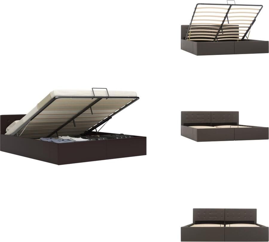 VidaXL Bedframe Bedframes Bed Bedden Bedframe met opslag hydraulisch kunstleer grijs 180x200 cm