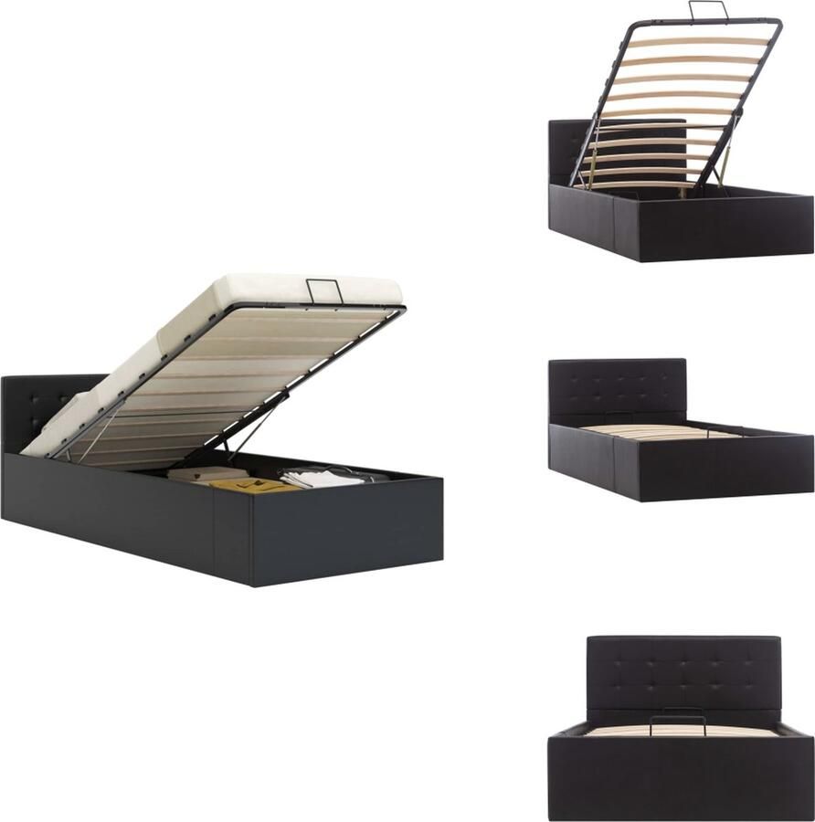 VidaXL Bedframe City eenpersoonsbed hydraulisch kunstleer opbergruimte zwart 211x108x73cm 100x200cm Bed
