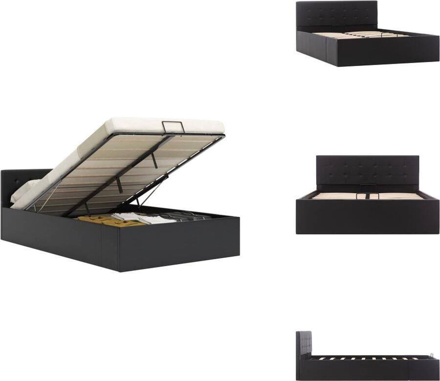 VidaXL Bedframe Bedframes Bed Bedden Bedframe met opslag hydraulisch kunstleer zwart 120x200 cm