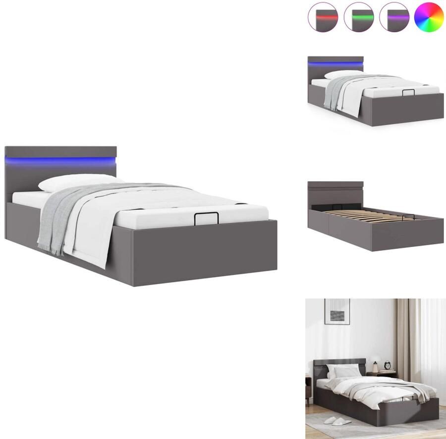 VidaXL Bedframe Bedframes Bed Bedden Bedframe met opslag hydraulisch LED kunstleer grijs 100x200 cm
