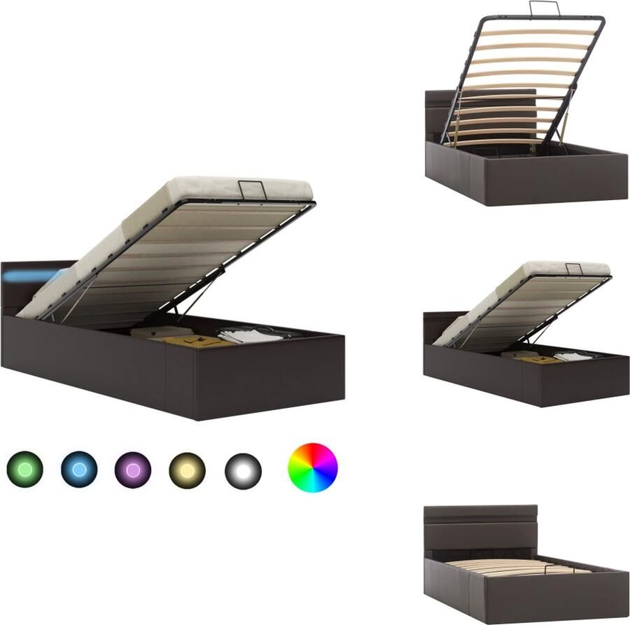 VidaXL Bedframe Bedframes Bed Bedden Bedframe met opslag hydraulisch LED kunstleer grijs 90x200 cm