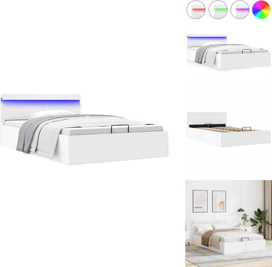 VidaXL Bedframe Bedframes Bed Bedden Bedframe met opslag hydraulisch LED kunstleer wit 120x200 cm