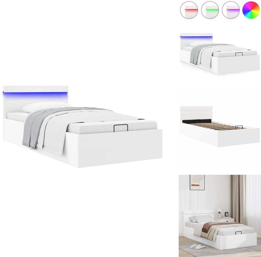 VidaXL Bedframe Bedframes Bed Bedden Bedframe met opslag hydraulisch LED kunstleer wit 90x200 cm
