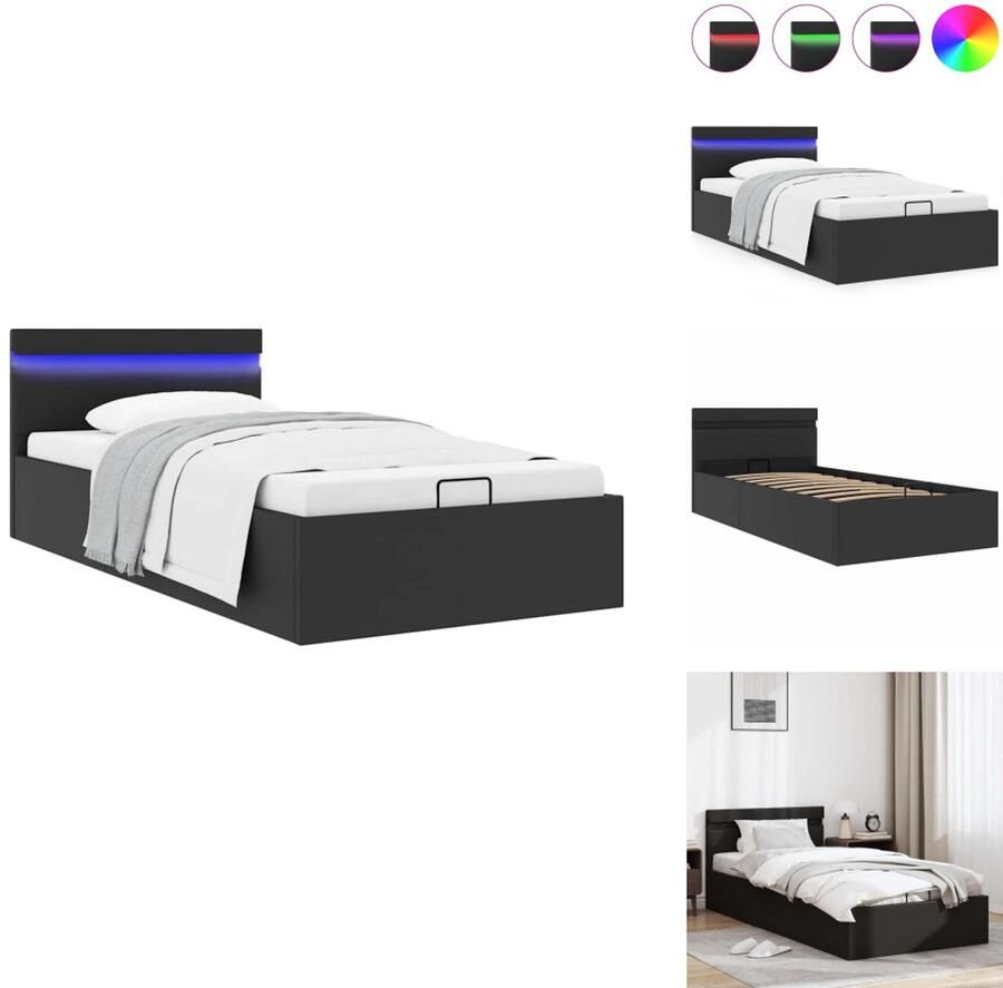 VidaXL Bedframe Bedframes Bed Bedden Bedframe met opslag hydraulisch LED kunstleer zwart 100x200 cm
