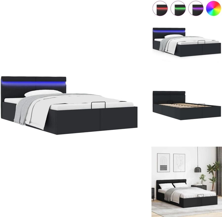 VidaXL Bedframe Bedframes Bed Bedden Bedframe met opslag hydraulisch LED kunstleer zwart 120x200 cm