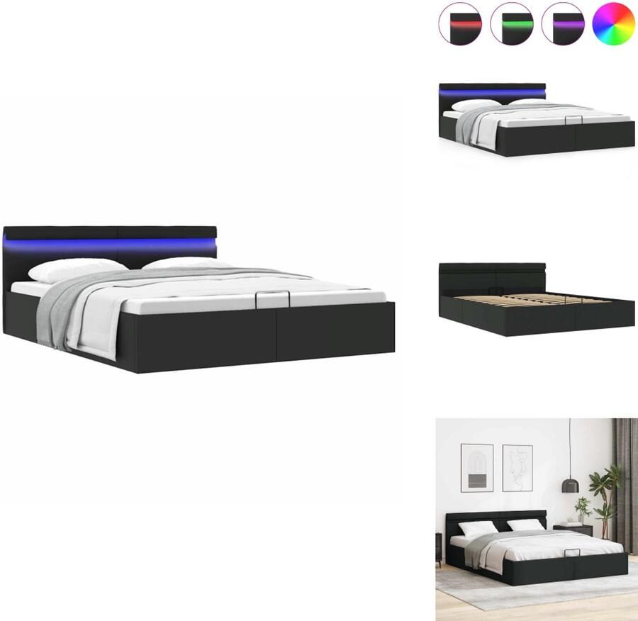 VidaXL Bedframe Bedframes Bed Bedden Bedframe met opslag hydraulisch LED kunstleer zwart 180x200 cm
