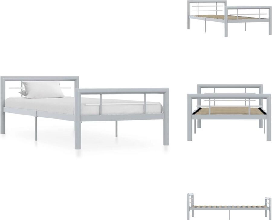 VidaXL Bedframe Bedframes Bed Bedden Bedframe metaal grijs en wit 100x200 cm
