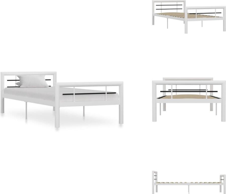 VidaXL Metalen Bedframe naam Bedden 212x97.5x65.5cm Stevig duurzaam en elegant Geschikt voor matras 90x200cm Ruimte onder bed- 32cm Inclusief lattenbodem Montage vereist Kleur- wit en zwart Bed