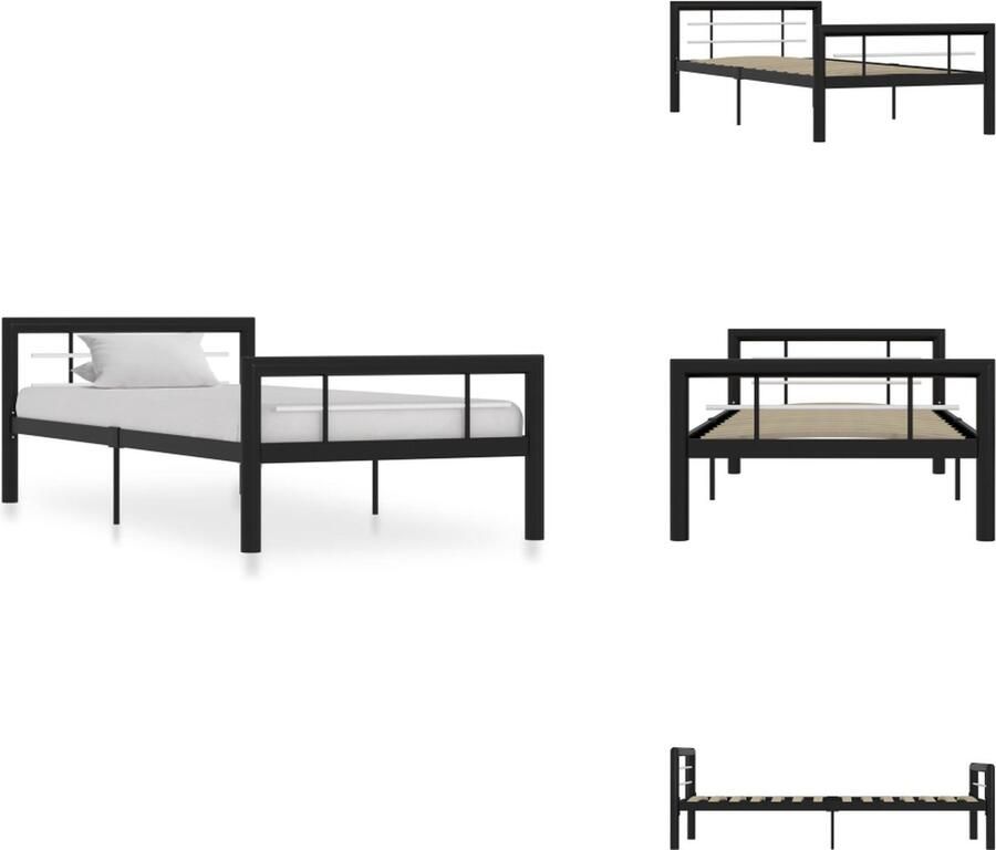 VidaXL Bedframe Bedframes Bed Bedden Bedframe metaal zwart en wit 100x200 cm