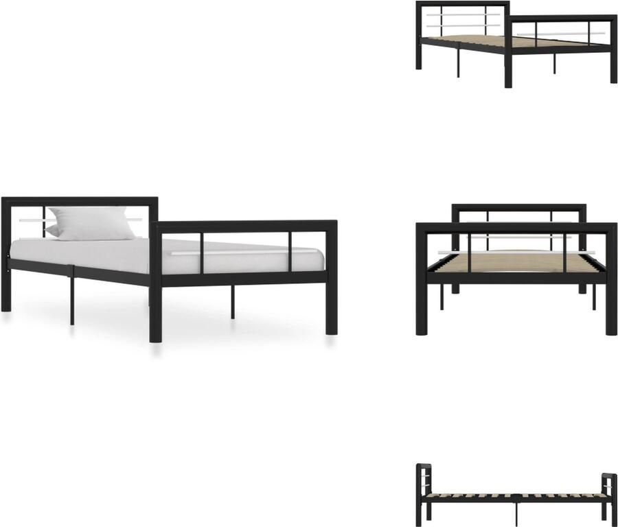 VidaXL Metalen Bedframe Classic Bed Afmetingen- 212 x 97.5 x 65.5 cm Kleur- Zwart en Wit Materiaal- Metaal Geschikte matras- 90 x 200 cm Slaaphoogte- 32 cm Inclusief lattenbodem Montage vereist Bed