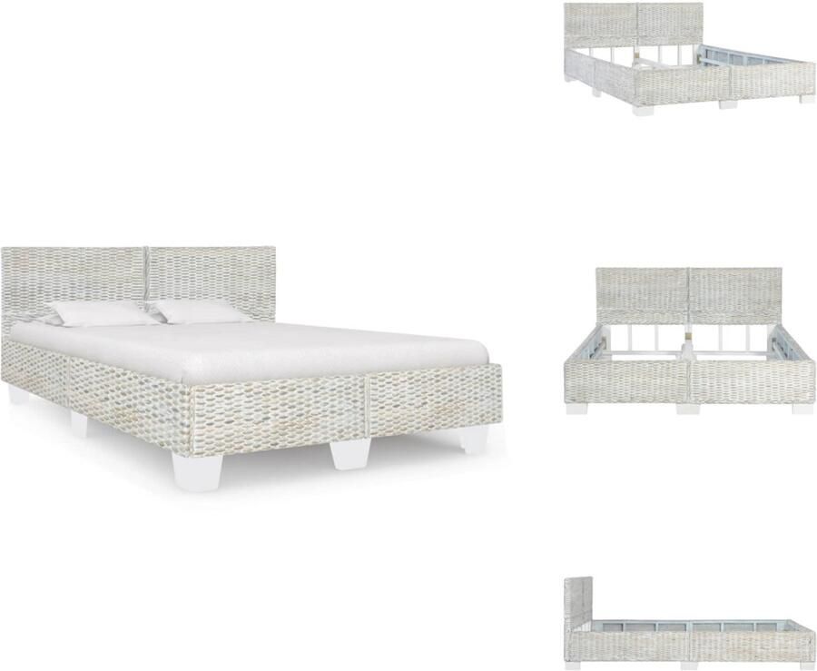 VidaXL Bedframe Bedframes Bed Bedden Bedframe natuurlijk rattan grijs 140x200 cm