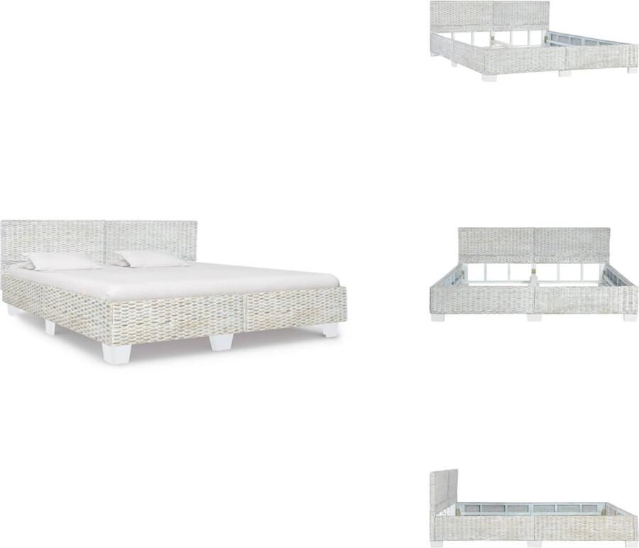 VidaXL Rattan Bedframe 210 x 189 x 77 cm Grijs Handgemaakt van mahonie- en mangohout en rattan Geschikt voor 180 x 200 cm matras (exclusief matras) Bed