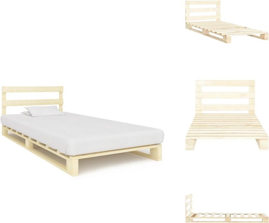 VidaXL Bedframe Bedframes Bed Bedden Bedframe pallet massief grenenhout 90x200 cm - Foto 2
